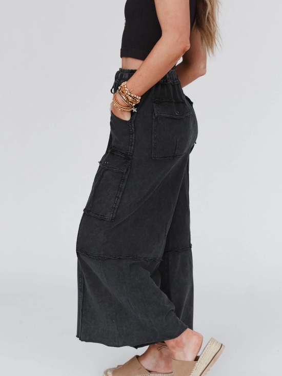 Three Bird Nest Pants - Three Bird Nest Black Wide Leg Utility Pants